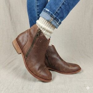 Kork Ease Riley Ankle Boots Womens 7 Brown Oiled Leather Side Zip Bohemian